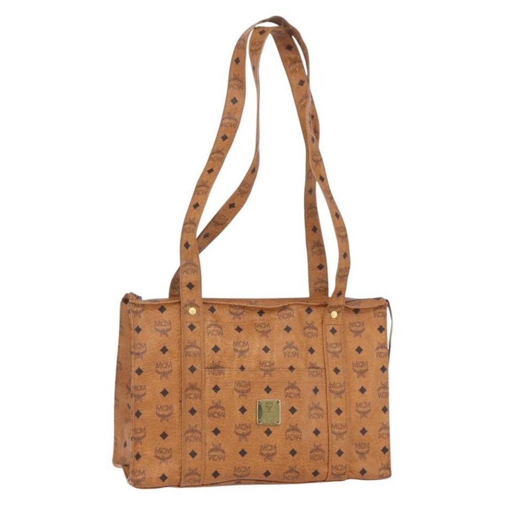 Authentic MCM Logogram Vicetos Shoulder Bag PVC Leather Brown Gold